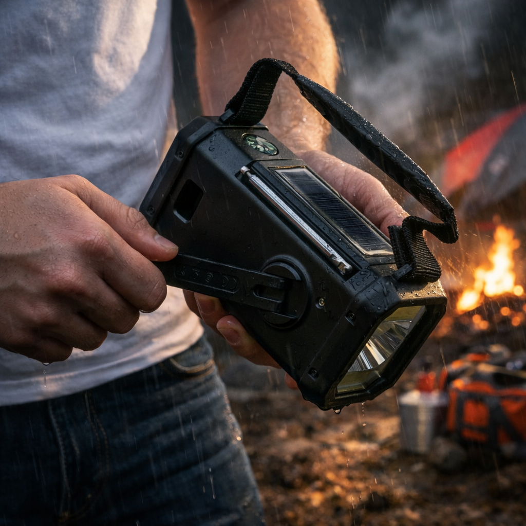 Nödradio - 10,000mAh inbyggd Powerbank, Lampa och Vevgenerator
