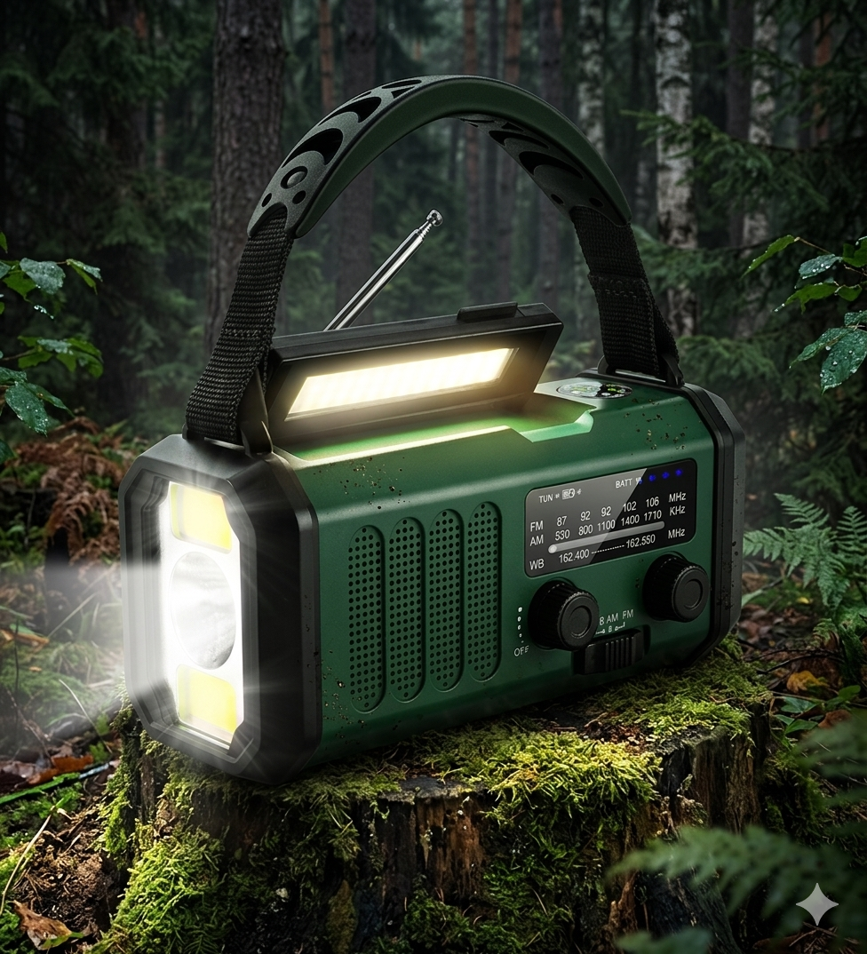 Nödradio - 10,000mAh inbyggd Powerbank, Lampa och Vevgenerator