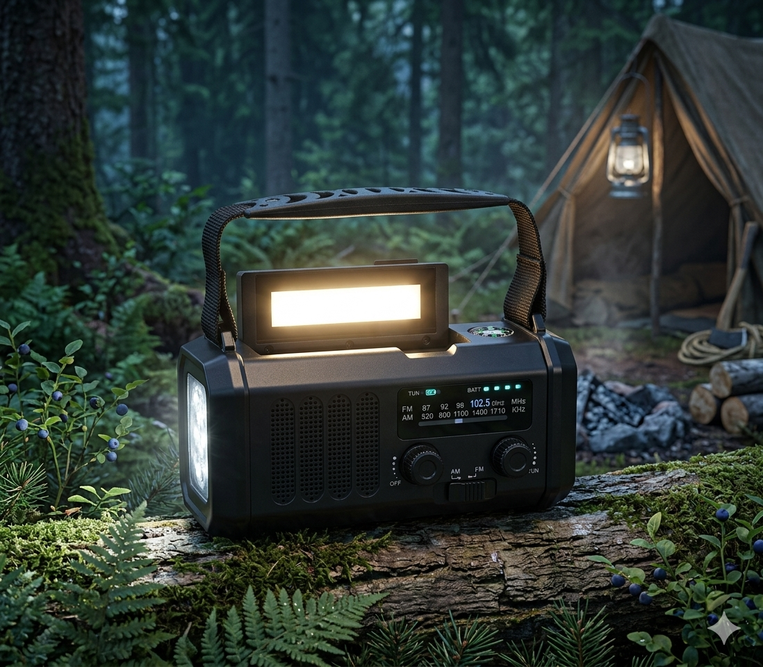 Nödradio - 10,000mAh inbyggd Powerbank, Lampa och Vevgenerator