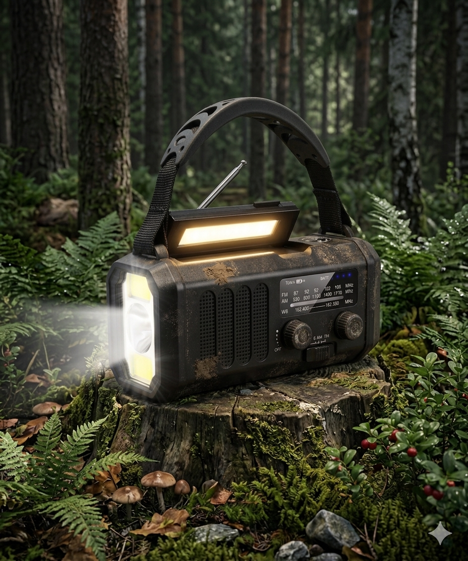 Nödradio - 10,000mAh inbyggd Powerbank, Lampa och Vevgenerator