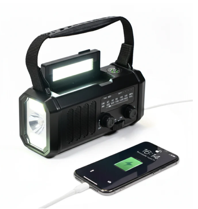 Nödradio - 10,000mAh inbyggd Powerbank, Lampa och Vevgenerator
